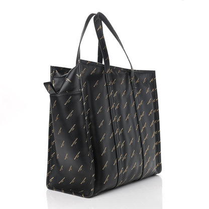 Balenciaga Calfskin Allover Logo Medium Bazar Shopper Tote Black Gold 3 of 10