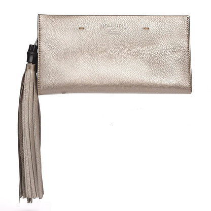 Gucci Metallic Pebbled Calfskin Broadway Bamboo Tassel Clutch New Golden Beige 1 of 7