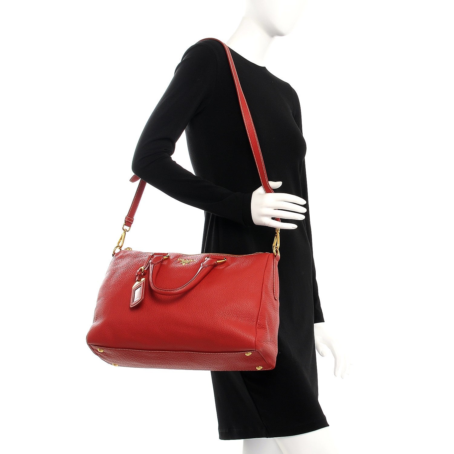 Prada Vitello Daino Top Handle Shoulder Bag Rosso 2 of 13