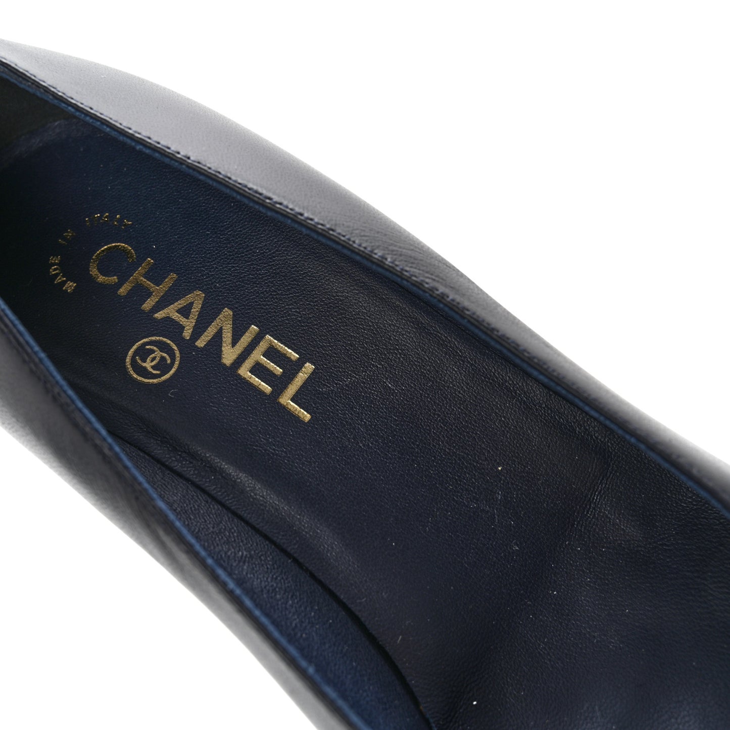 Lambskin Grosgrain Cap Toe CC Pearl Pumps 41 Navy Black