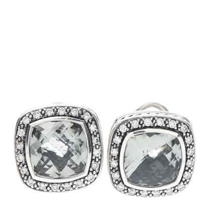 David Yurman Sterling Silver Diamond Prasiolite 11mm Moonlight Ice Earrings 1 of 4