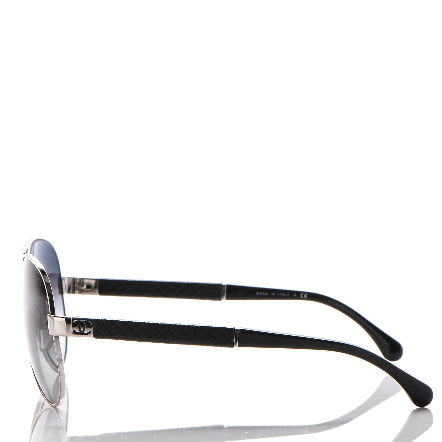 Chanel Lambskin Quilted CC Aviator Sunglasses 4195-Q Black SIlver 2 of 6