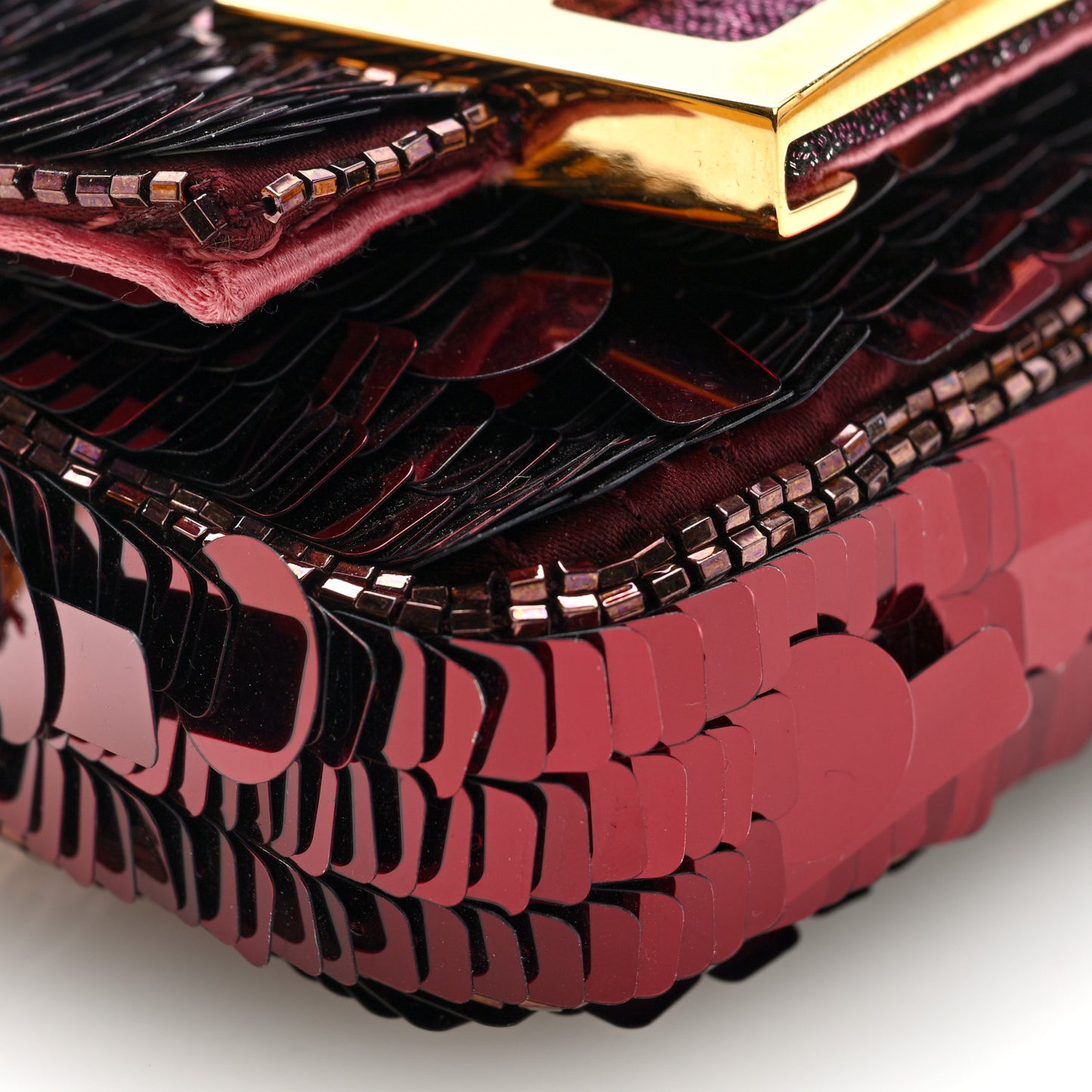 Sequin Paillettes Shiny Nappa Sex and the City Nano Maxi Buckle Baguette Charm Granata