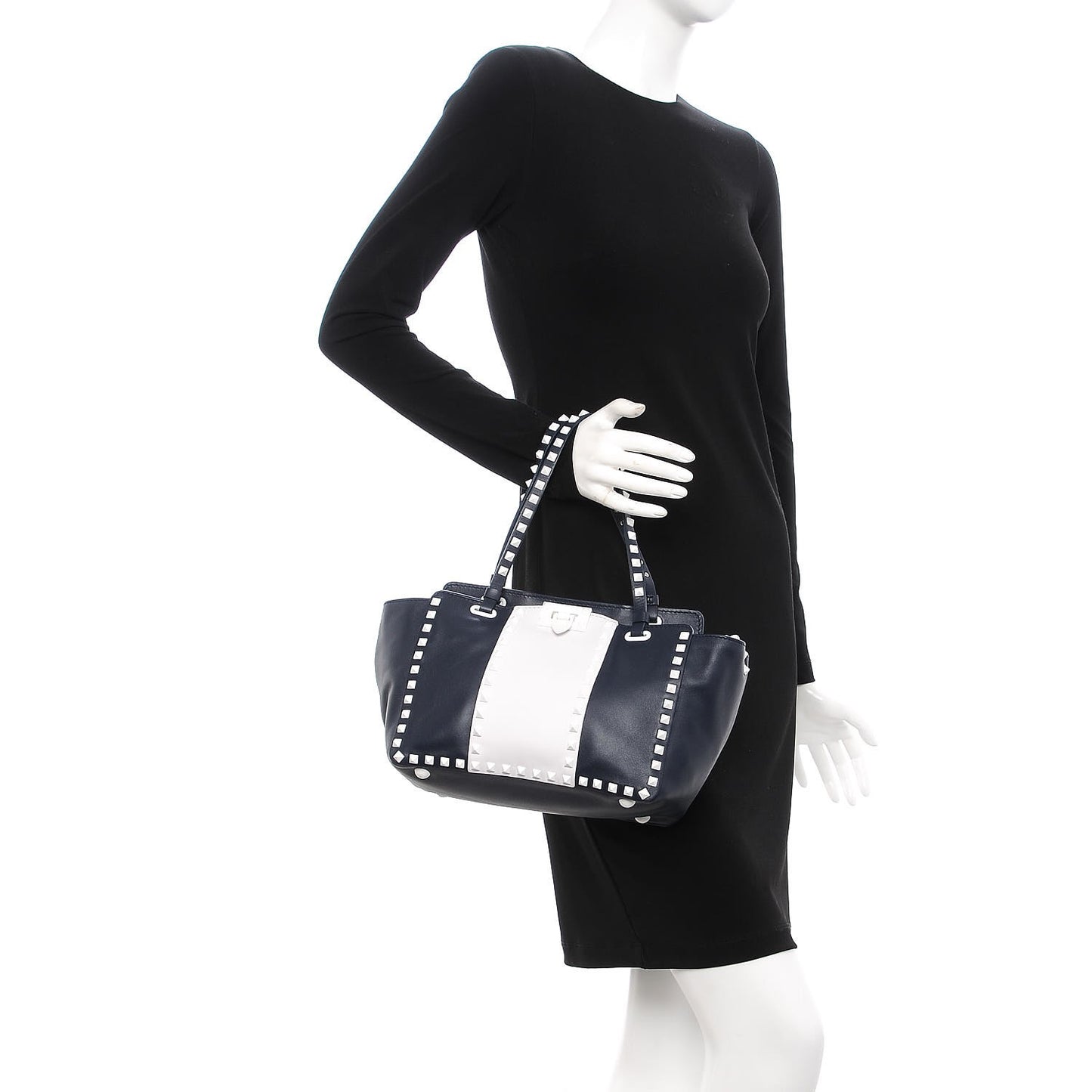 Vitello Colorblock Small Free Rockstud Tote Marine Optic White