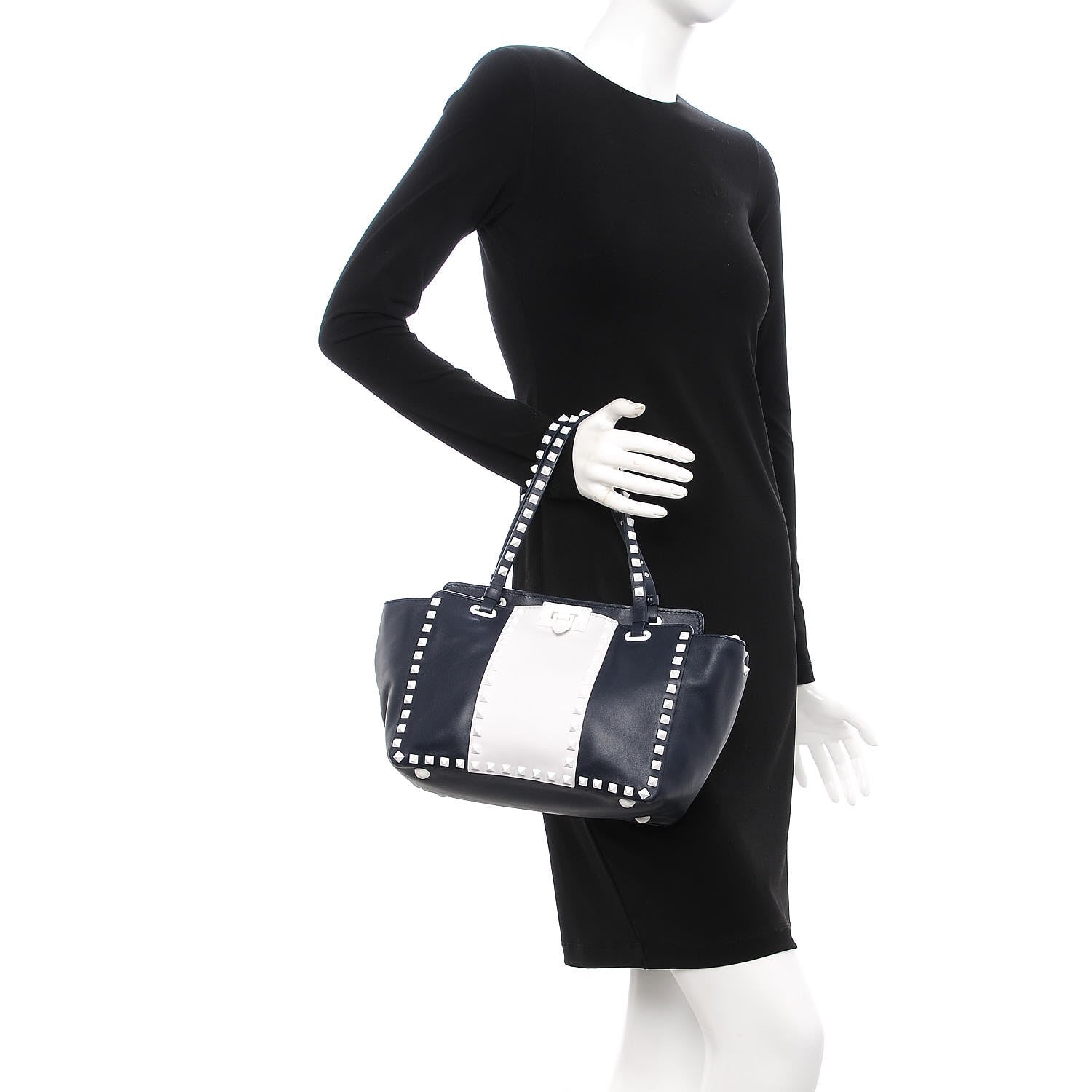 Valentino Garavani Vitello Colorblock Small Free Rockstud Tote Marine Optic White 3 of 8
