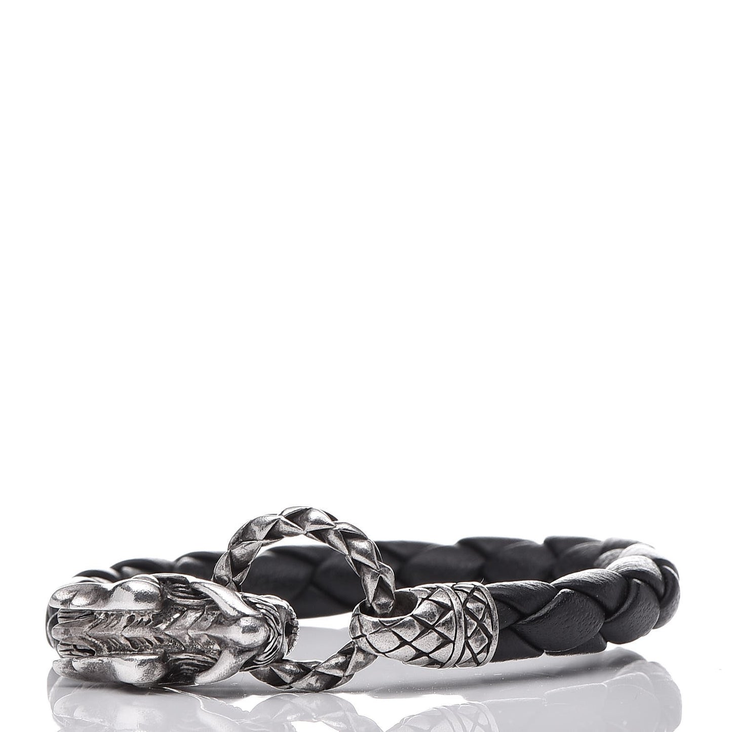 Sterling Silver Leather Naga Dragon Legend Bracelet Black