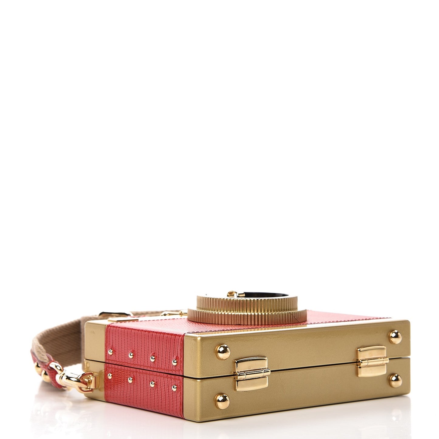 Lizard Camera Shoulder Bag Red Gold