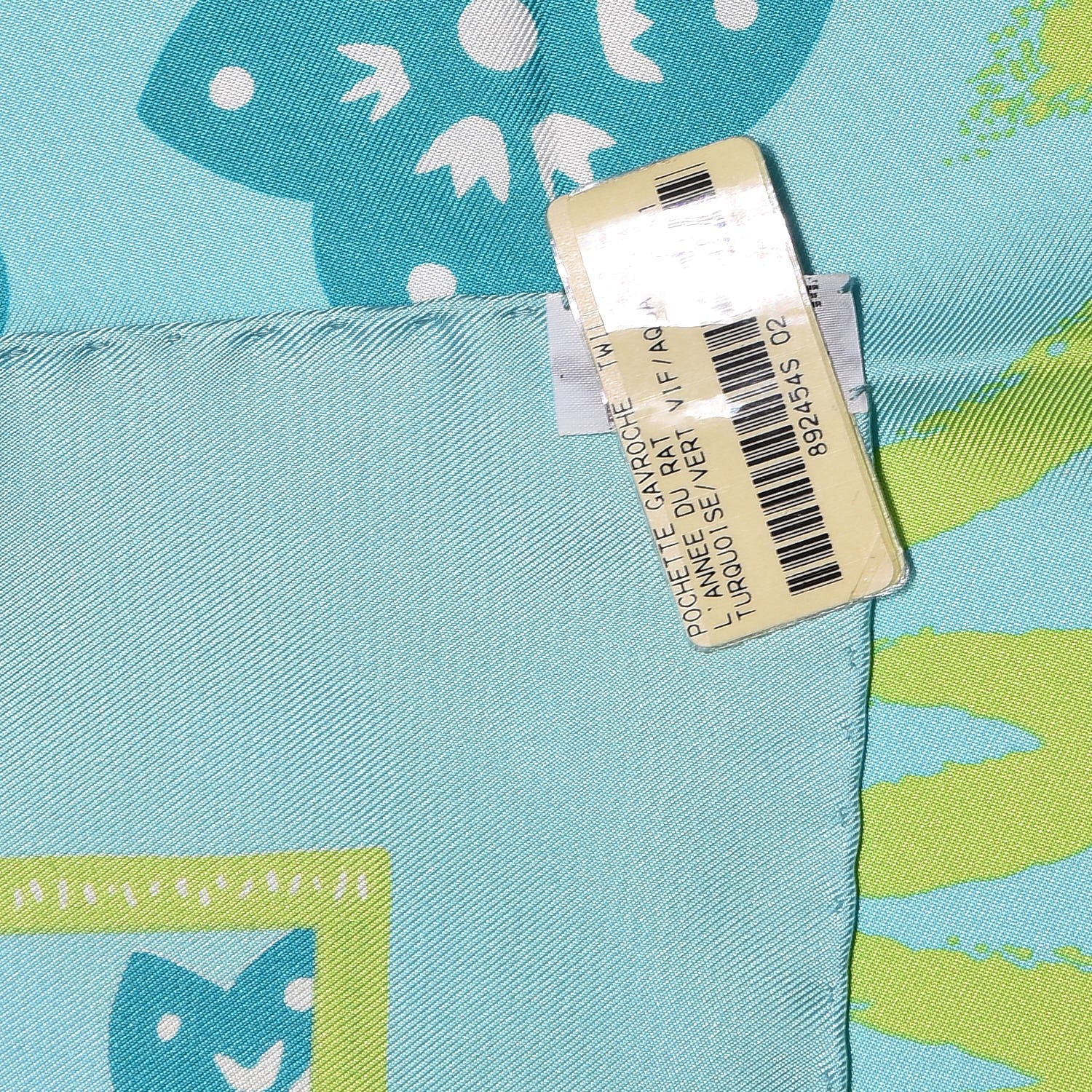 Hermes Silk L Annee du Rat Pocket Square Scarf Turquoise Vert Vif Aqua 5 of 5
