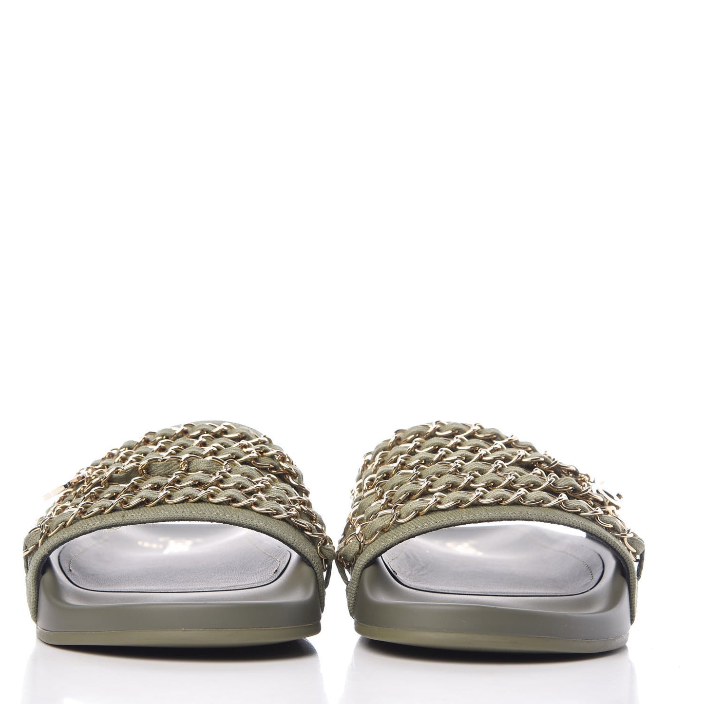 Canvas Chain Flat Sandals 37 Khaki