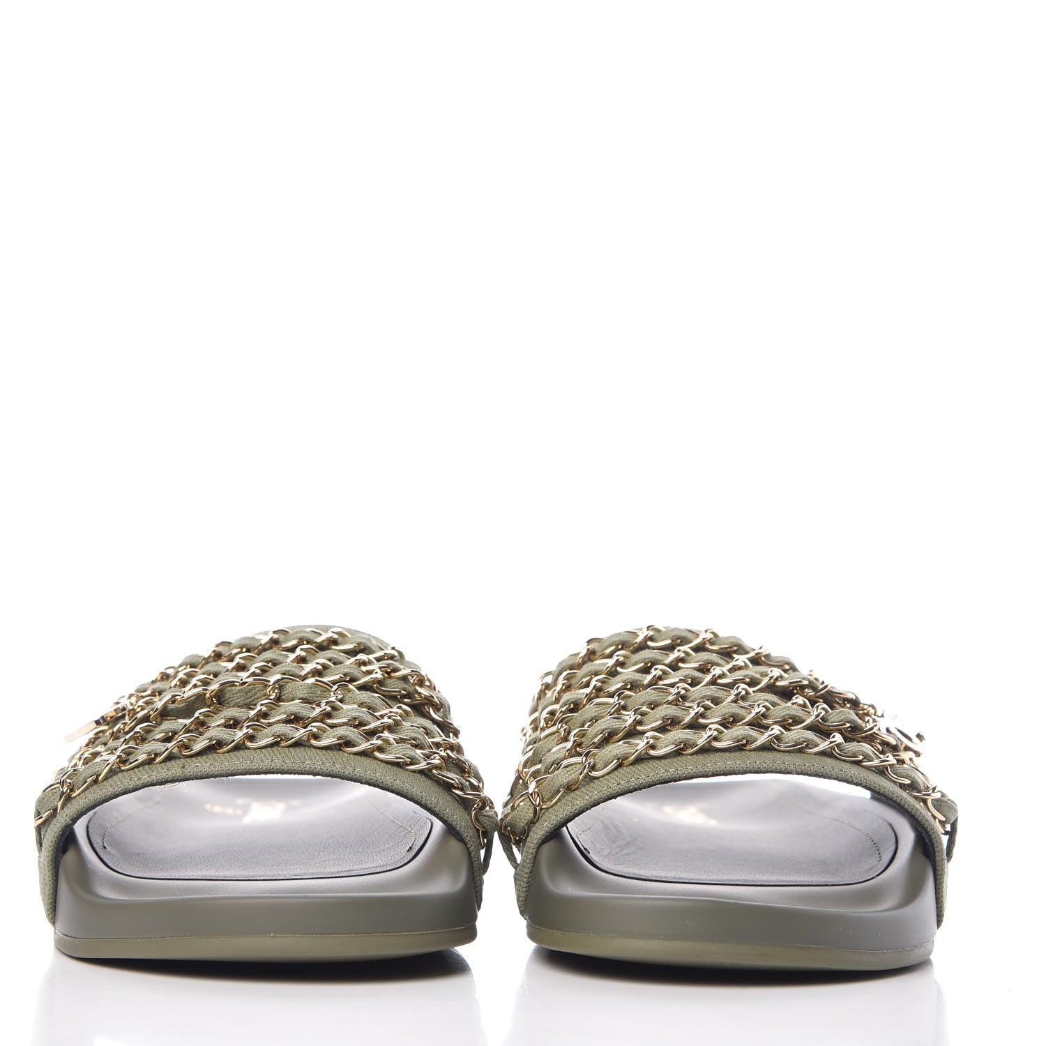 Chanel Canvas Chain Flat Sandals 37 Khaki 2 of 9