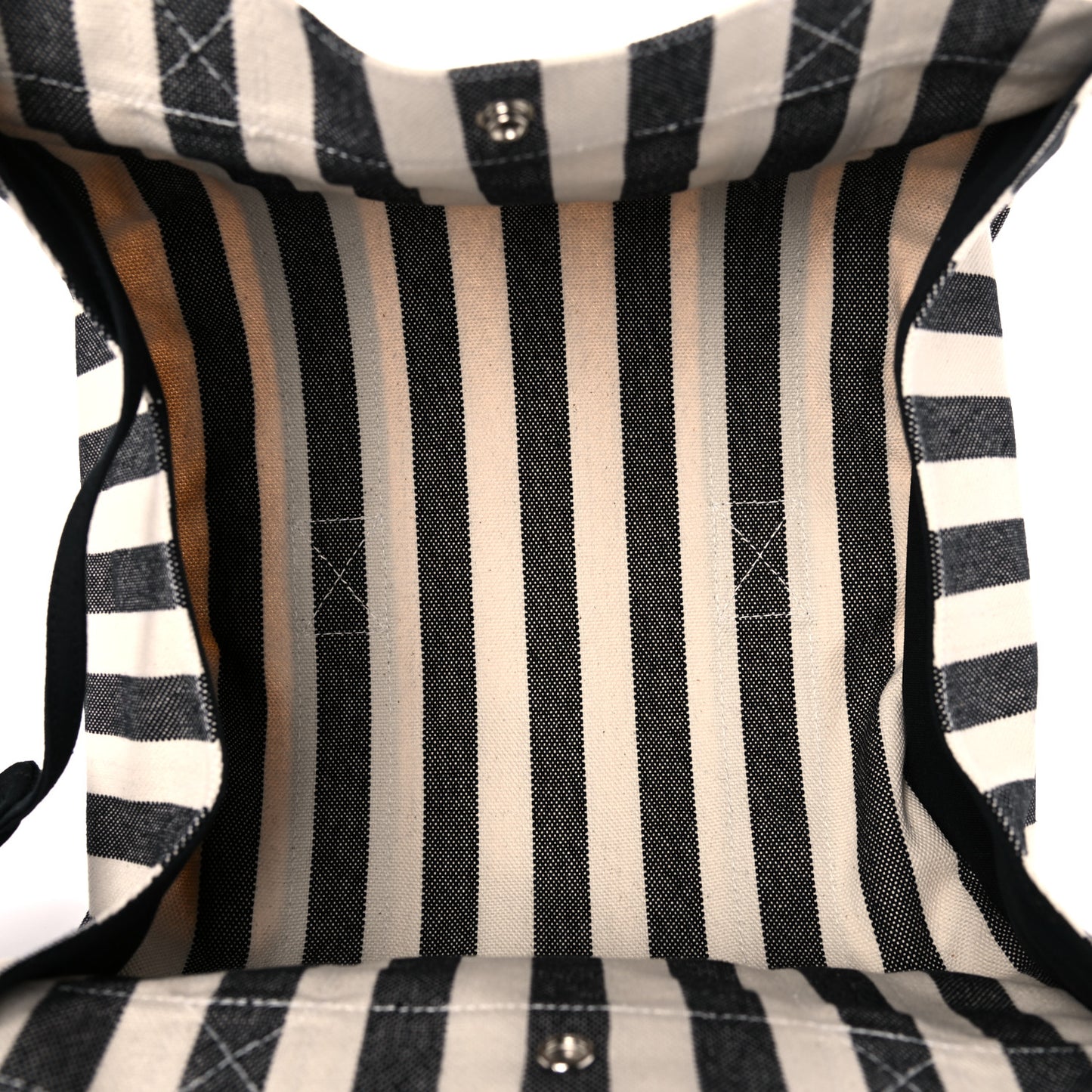 Canvas Striped Cannes Beach Bag PM Nacre Black