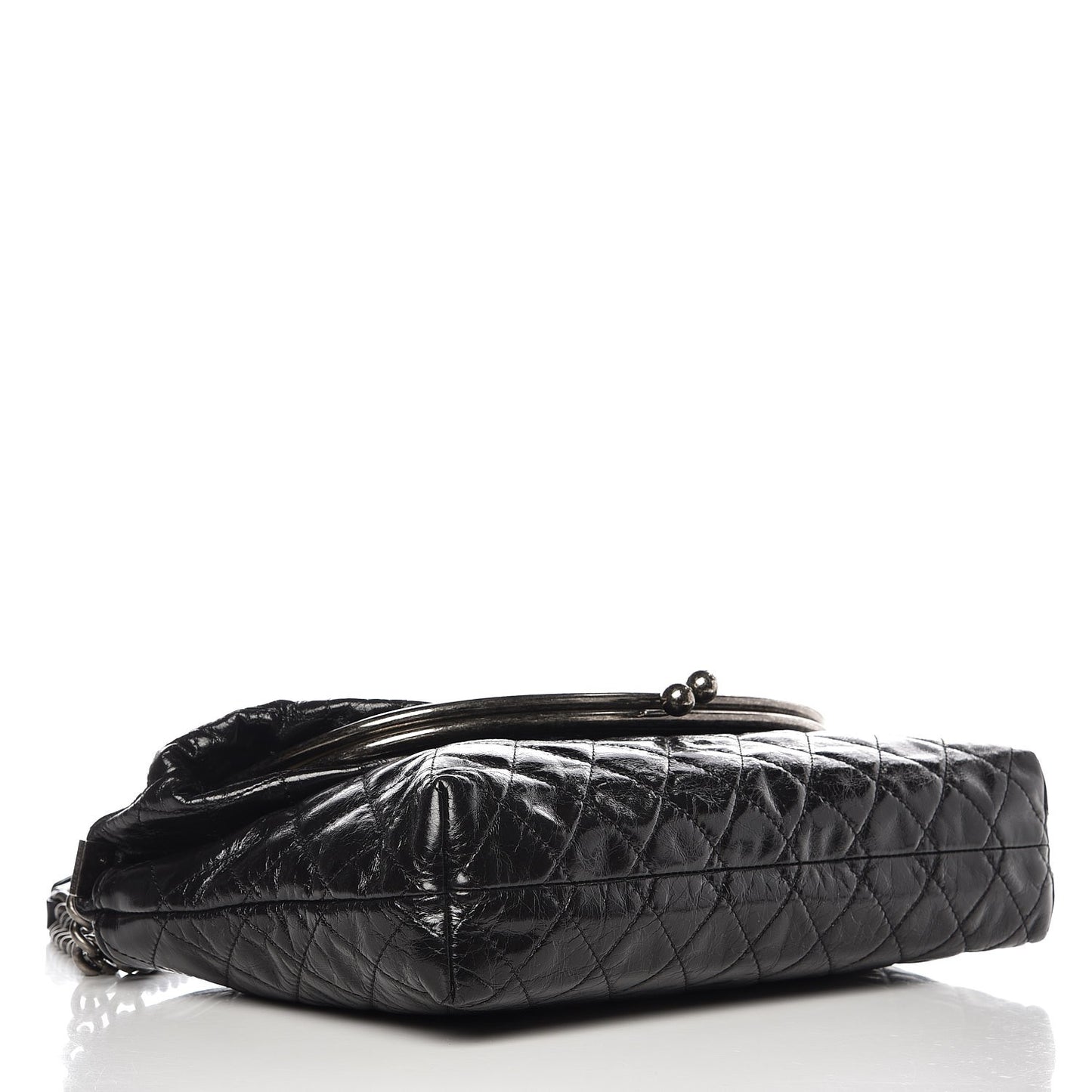 Glazed Calfskin Quilted Framed Shoulder Bag Black