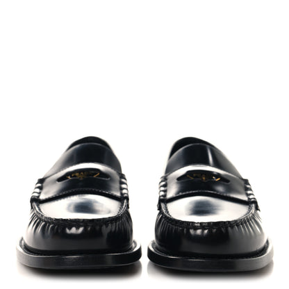 Prada Spazzolato Metal Triangle Logo Penny Loafers 35.5 Black 3 of 10