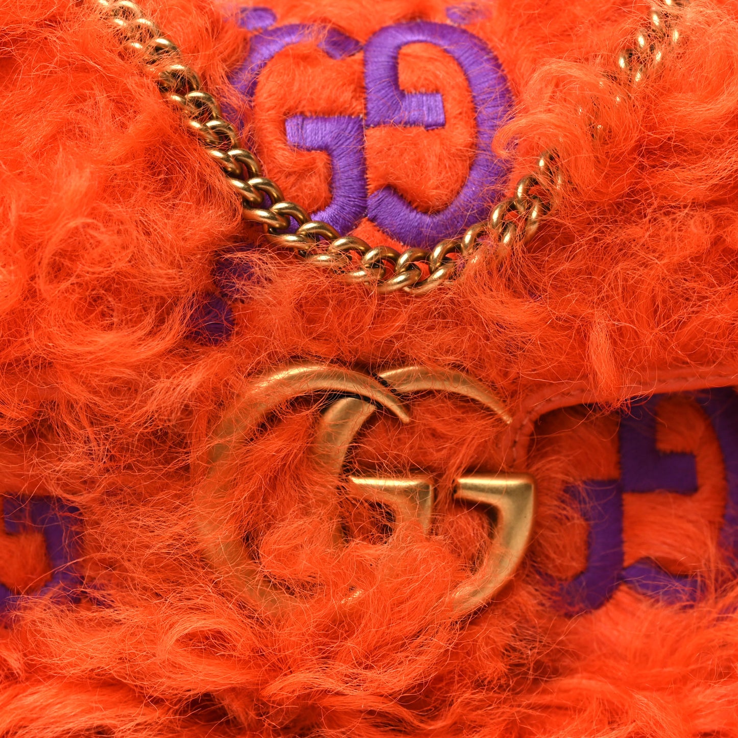 Shearling Matelasse Super Mini GG Marmont Shoulder Bag Orange