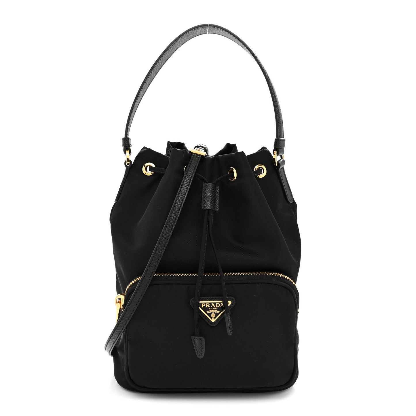 Re-Nylon Saffiano Duet Bucket Crossbody Bag Black