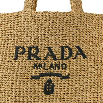 Prada Yarn Raffia Effect Crochet Embroidered Logo Tote Naturale 7 of 9