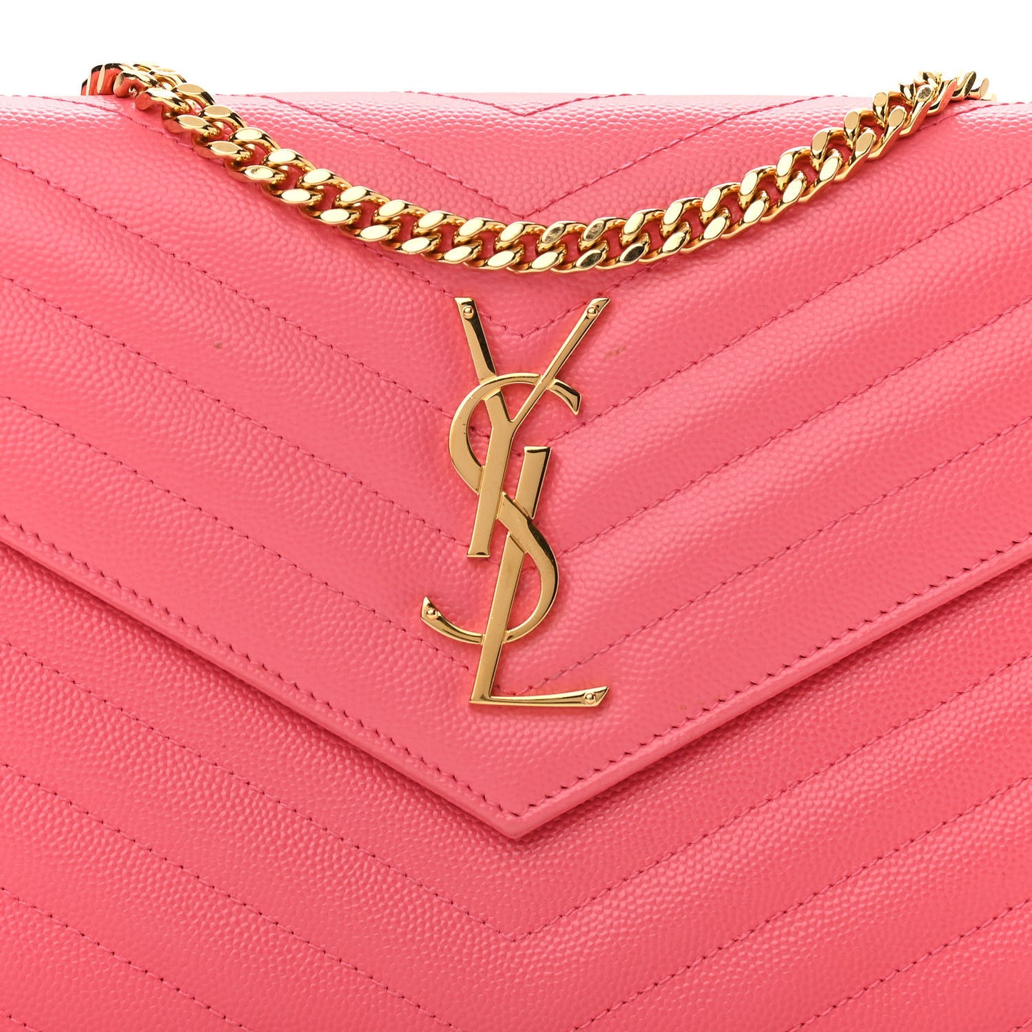 Grain De Poudre Matelasse Chevron Monogram Chain Wallet Rose Clair