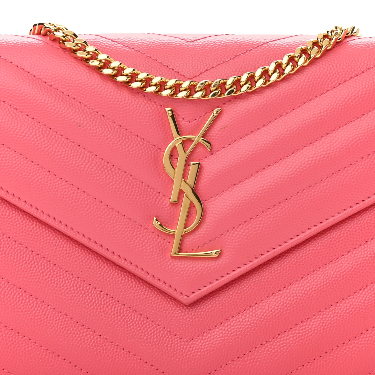 Saint Laurent Grain De Poudre Matelasse Chevron Monogram Chain Wallet Rose Clair 8 of 12