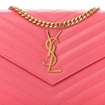 Saint Laurent Grain De Poudre Matelasse Chevron Monogram Chain Wallet Rose Clair 8 of 12