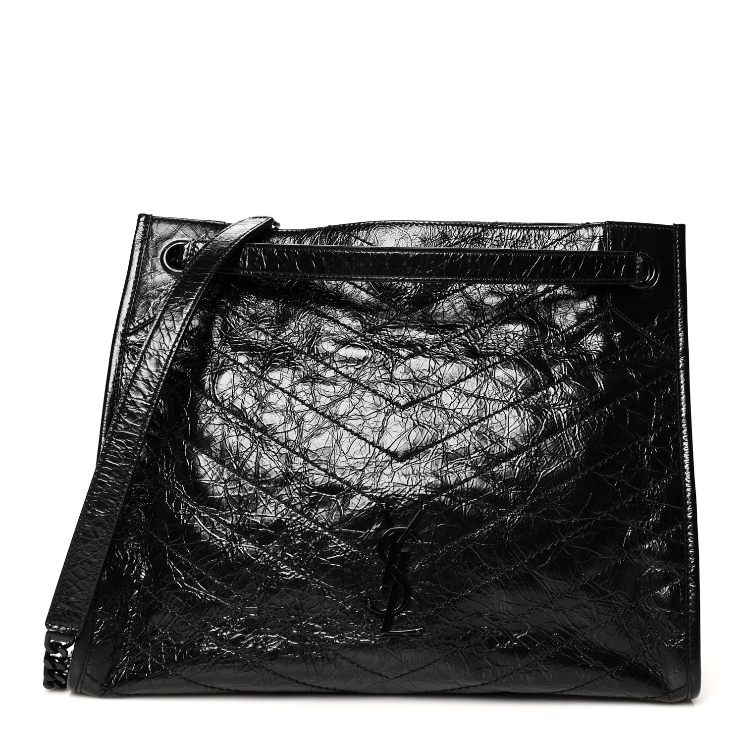 Saint Laurent Crinkled Calfskin Matelasse Monogram Medium Niki Shopper Tote Black 1 of 9