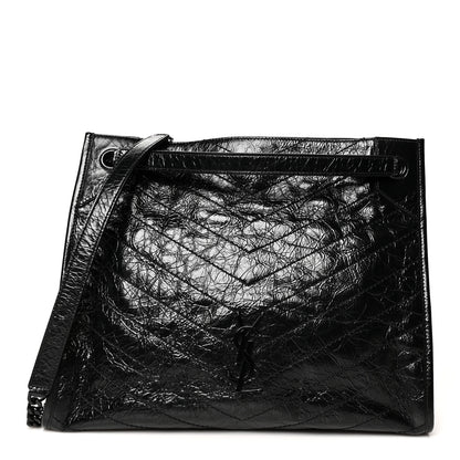 Saint Laurent Crinkled Calfskin Matelasse Monogram Medium Niki Shopper Tote Black 1 of 9