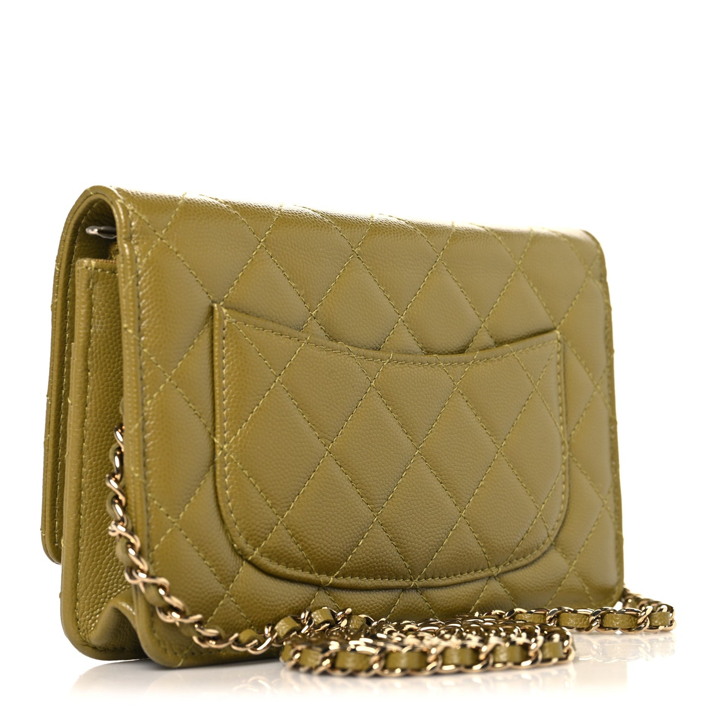 Caviar Quilted Crystal CC Wallet On Chain WOC Green