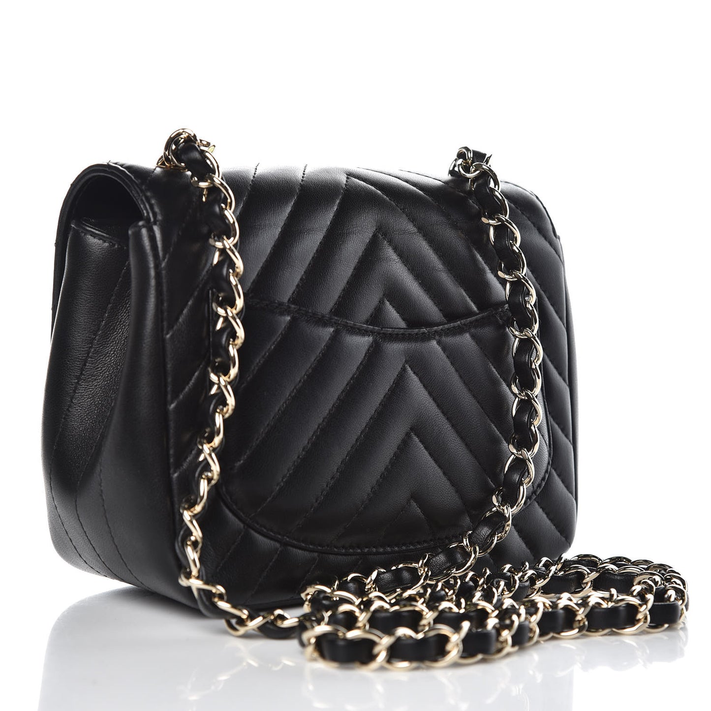 Lambskin Chevron Quilted Mini Square Flap Black