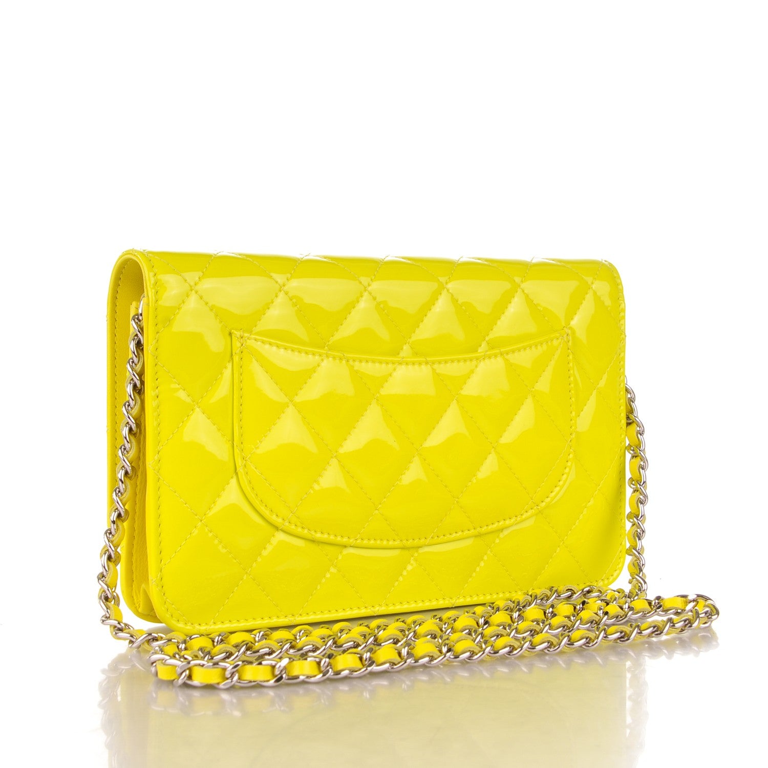 Chanel Patent Quilted Wallet On Chain WOC Light Green 3 of 8