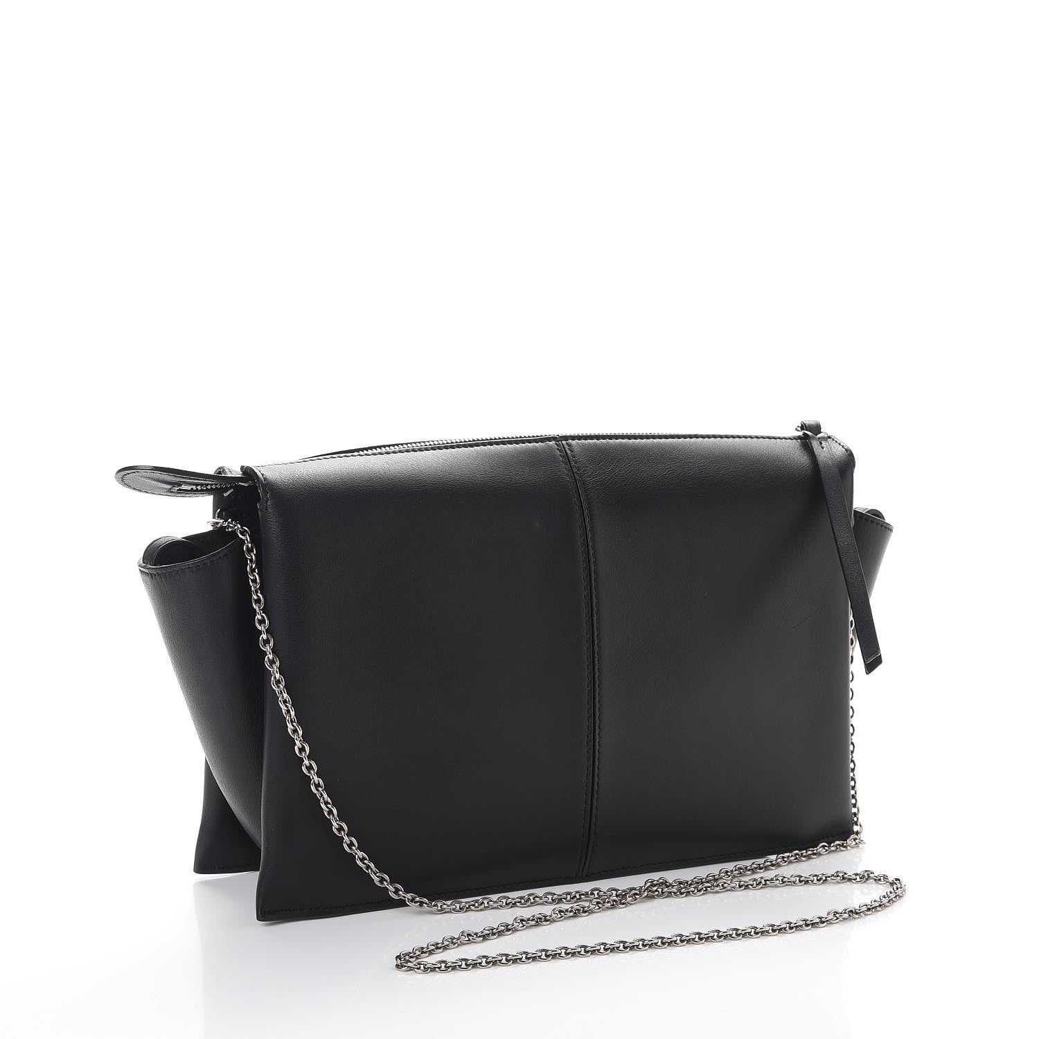 Celine Smooth Calfskin Tri-Fold Clutch on Chain Black 2 of 9