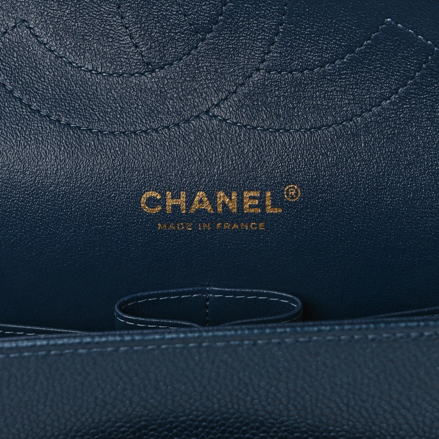 Caviar Quilted Jumbo Double Flap Dark Blue