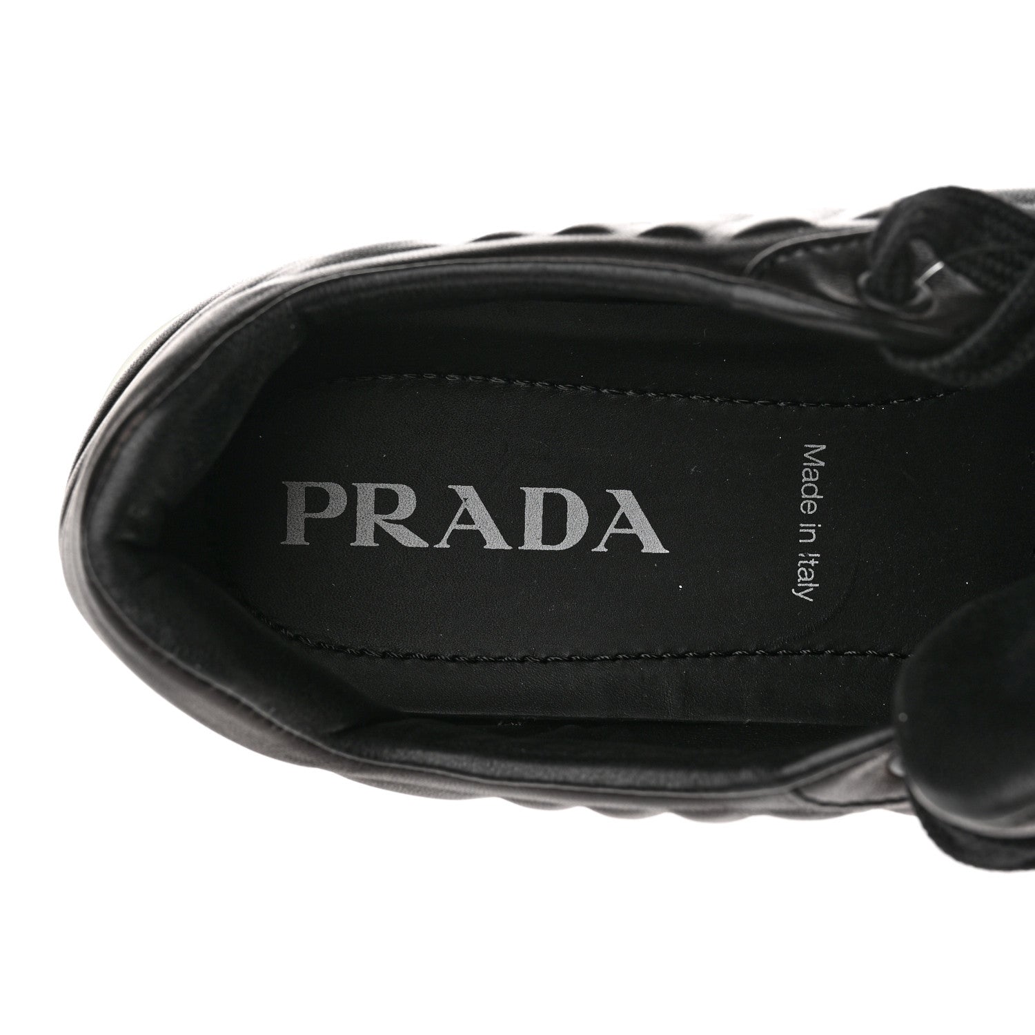 Prada Nappa Logo Embossed Womens Low Top Sneakers 39.5 Black White 6 of 10
