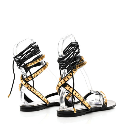 Valentino Garavani Calfskin Rockstud No Limit Gladiator Flat Thong Sandals 39 Black 4 of 11