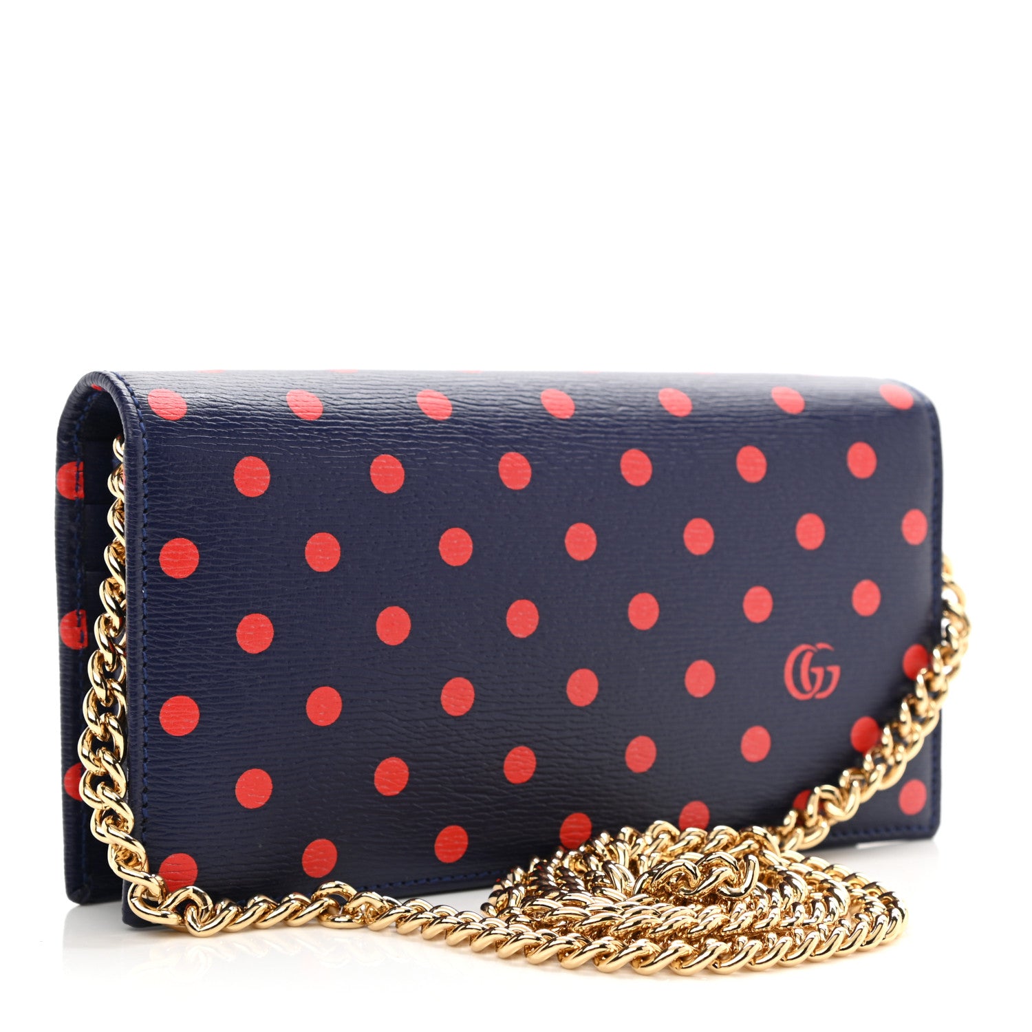 Gucci Shangai Calfskin Polka Dot Horsebit 1955 Wallet On Chain Blue Orange Sailor Blue 3 of 8