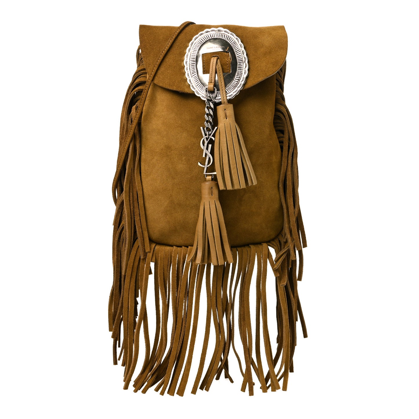 Suede Fringe Flat Anita Crossbody Bag Camel