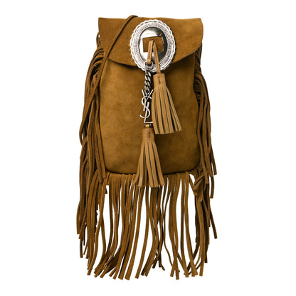 Saint Laurent Suede Fringe Flat Anita Crossbody Bag Camel 1 of 10