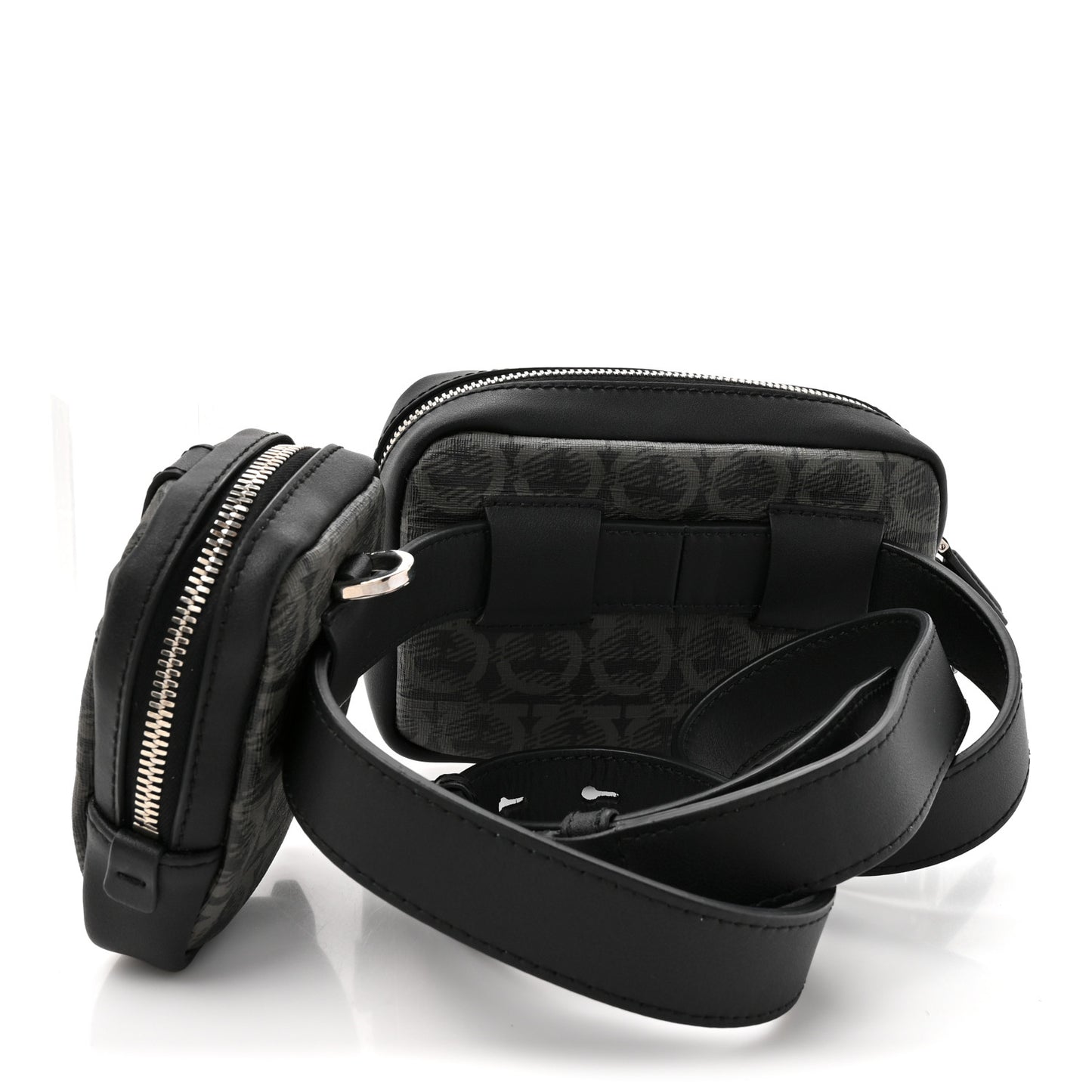 Gancini Monogram Calfskin Multi-Pouch Travel Belt Bag Black Grey