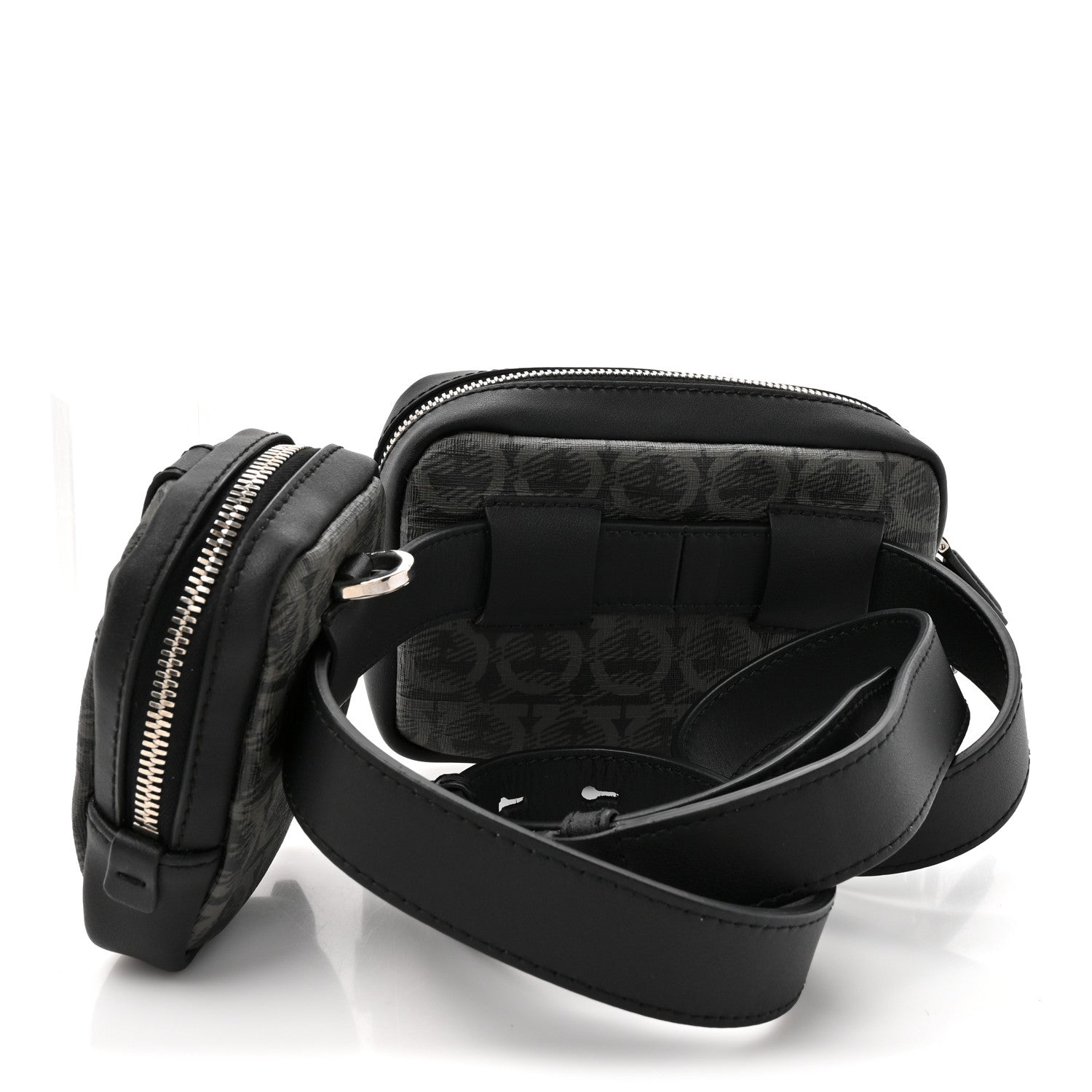 Salvatore Ferragamo Gancini Monogram Calfskin Multi-Pouch Travel Belt Bag Black Grey 3 of 10