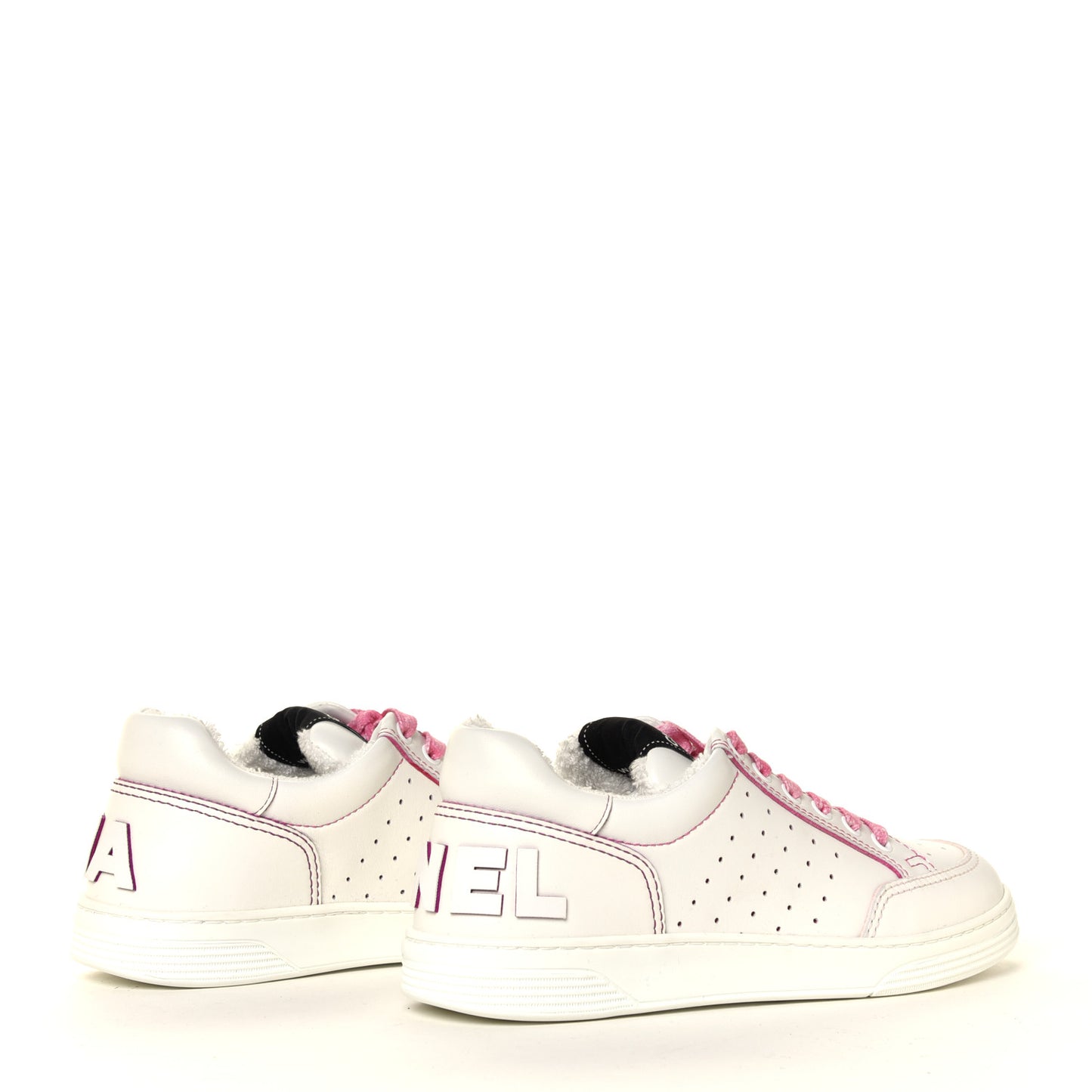 Calfskin Womens Logo Sneakers 38.5 White Pink