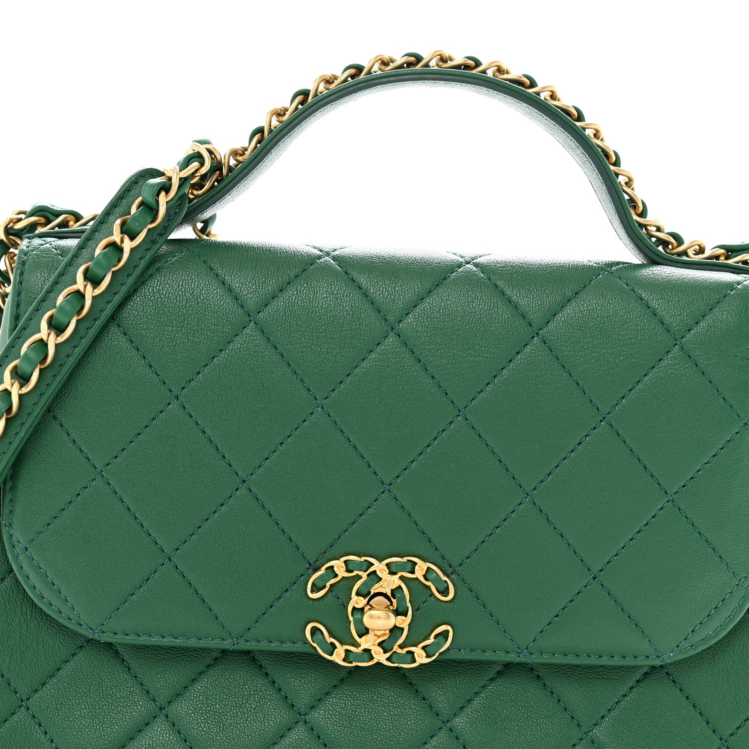 Chanel Lambskin Quilted Chain Infinity Top Handle Flap Green 8 of 13