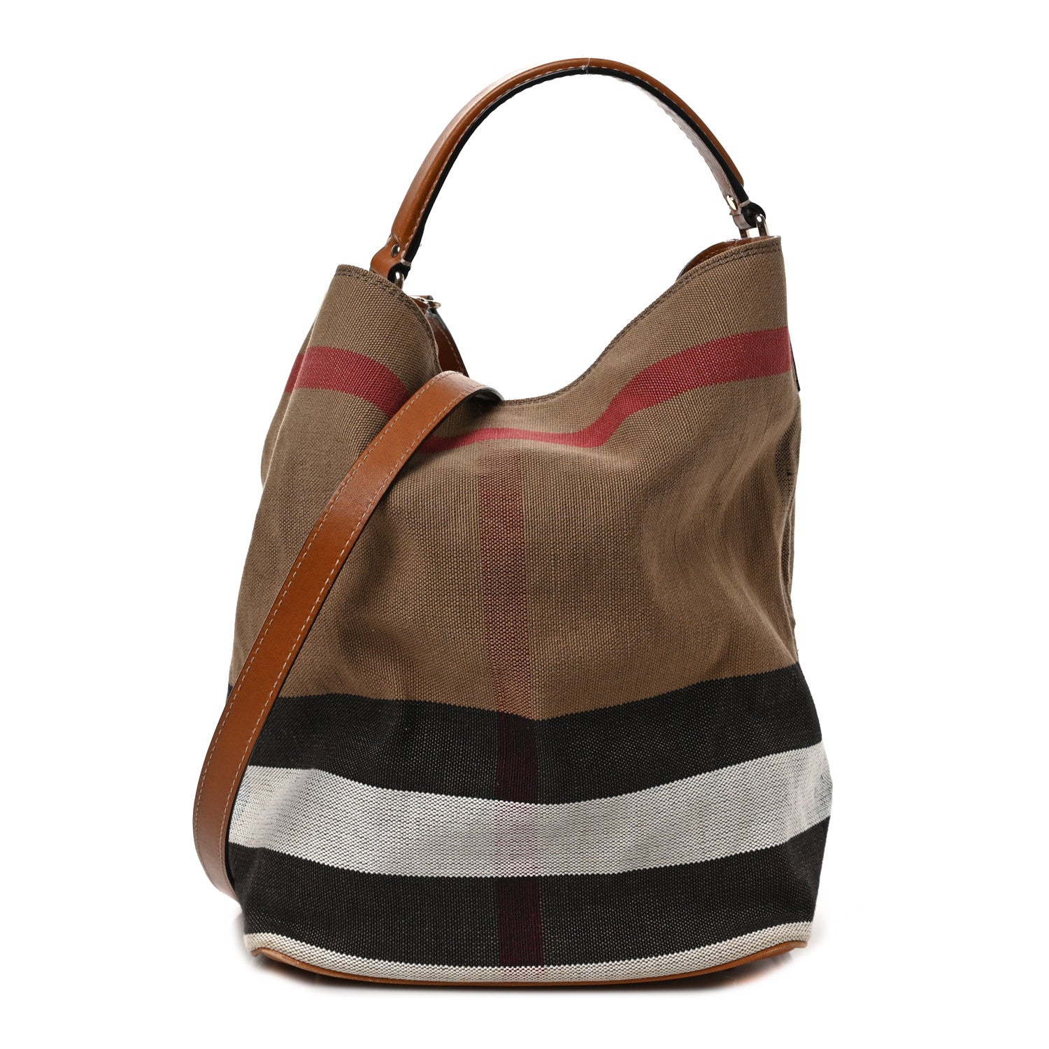 Burberry Canvas Mega Check Medium Ashby Hobo Saddle Brown 1 of 9