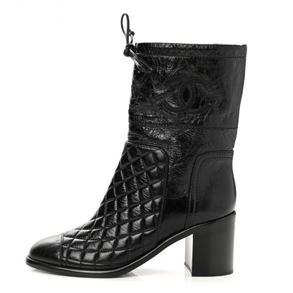 Chanel Crumpled Calfskin Quilted Cap Toe Short Boots 37 Black 1 of 8
