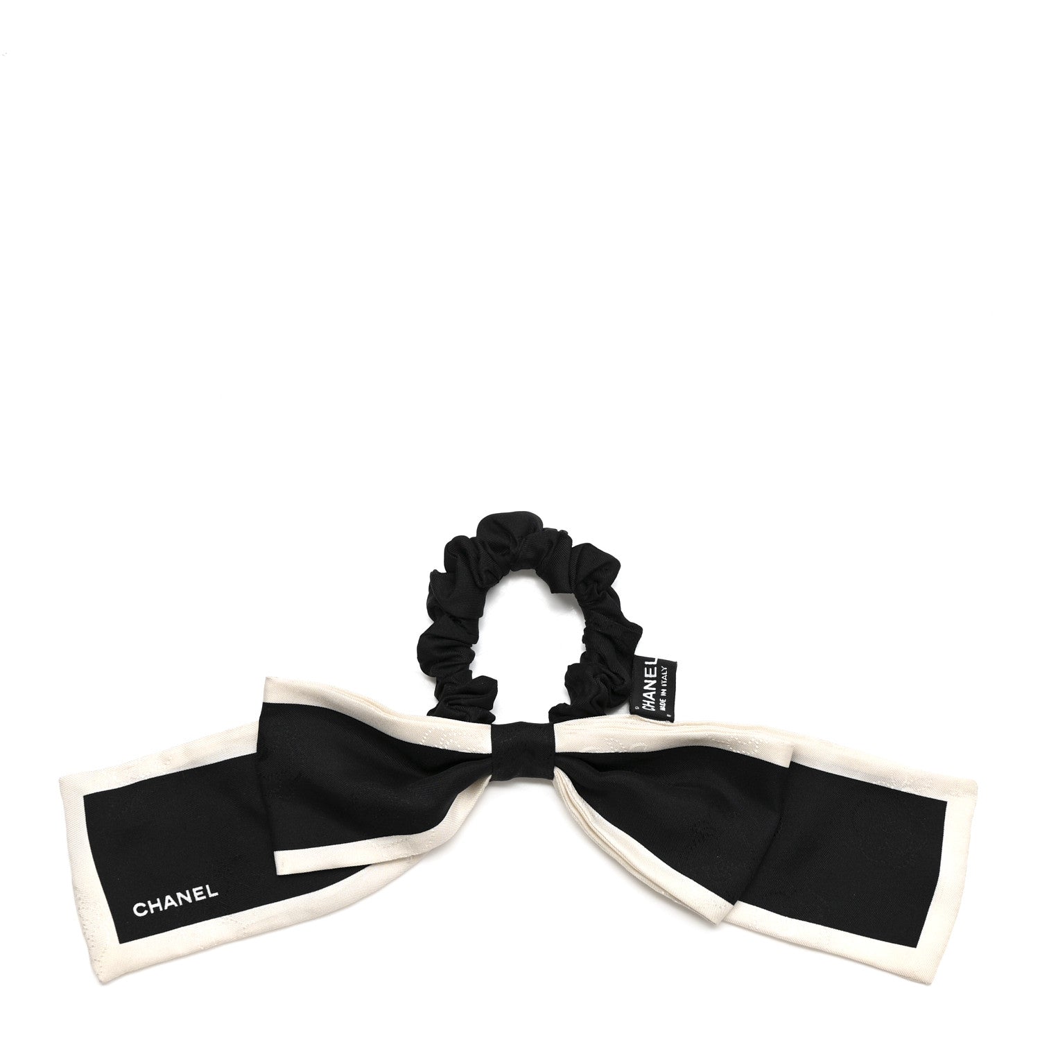 Chanel Silk Hair Tie Black Ivory 1 of 4