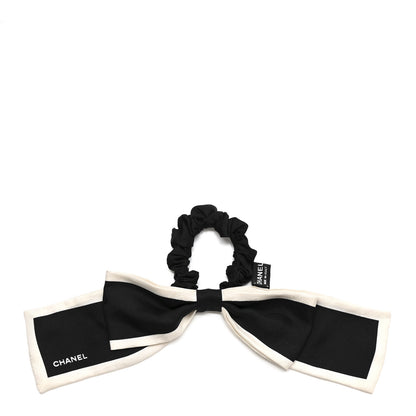 Chanel Silk Hair Tie Black Ivory 1 of 4