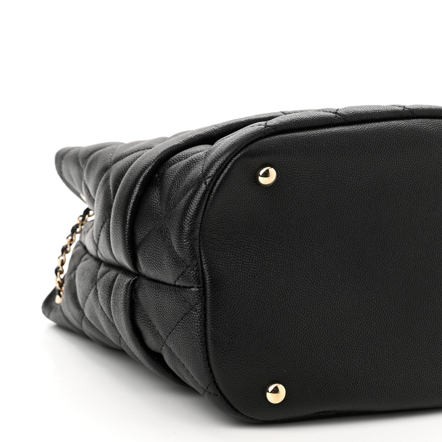 Caviar Quilted Rolled Up Bucket Drawstring Bag Black