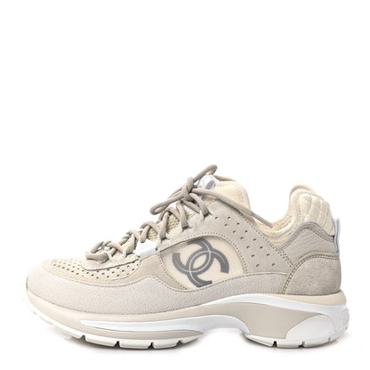 Chanel Suede Calfskin Womens CC Sneakers 37.5 White 1 of 6