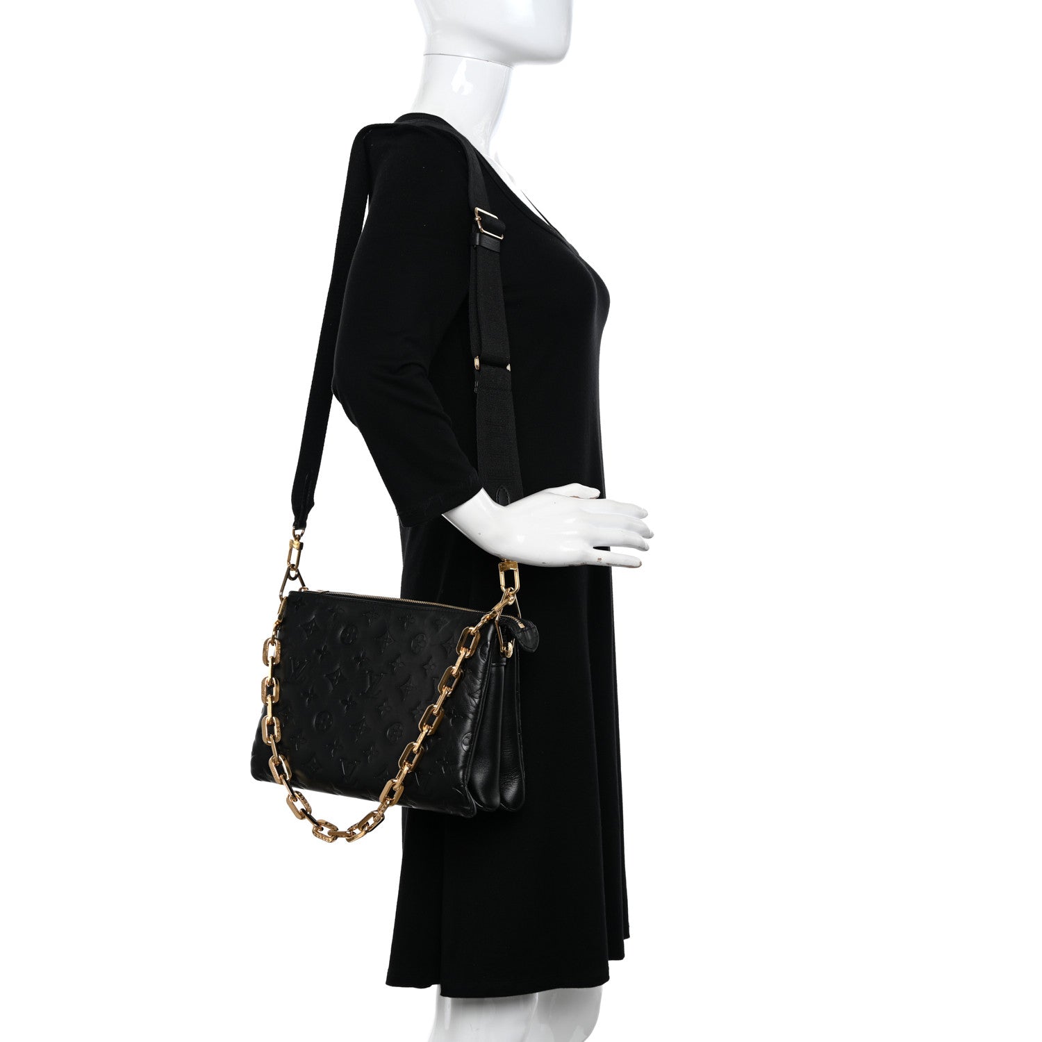 Louis Vuitton Lambskin Embossed Monogram Coussin PM Black 2 of 12