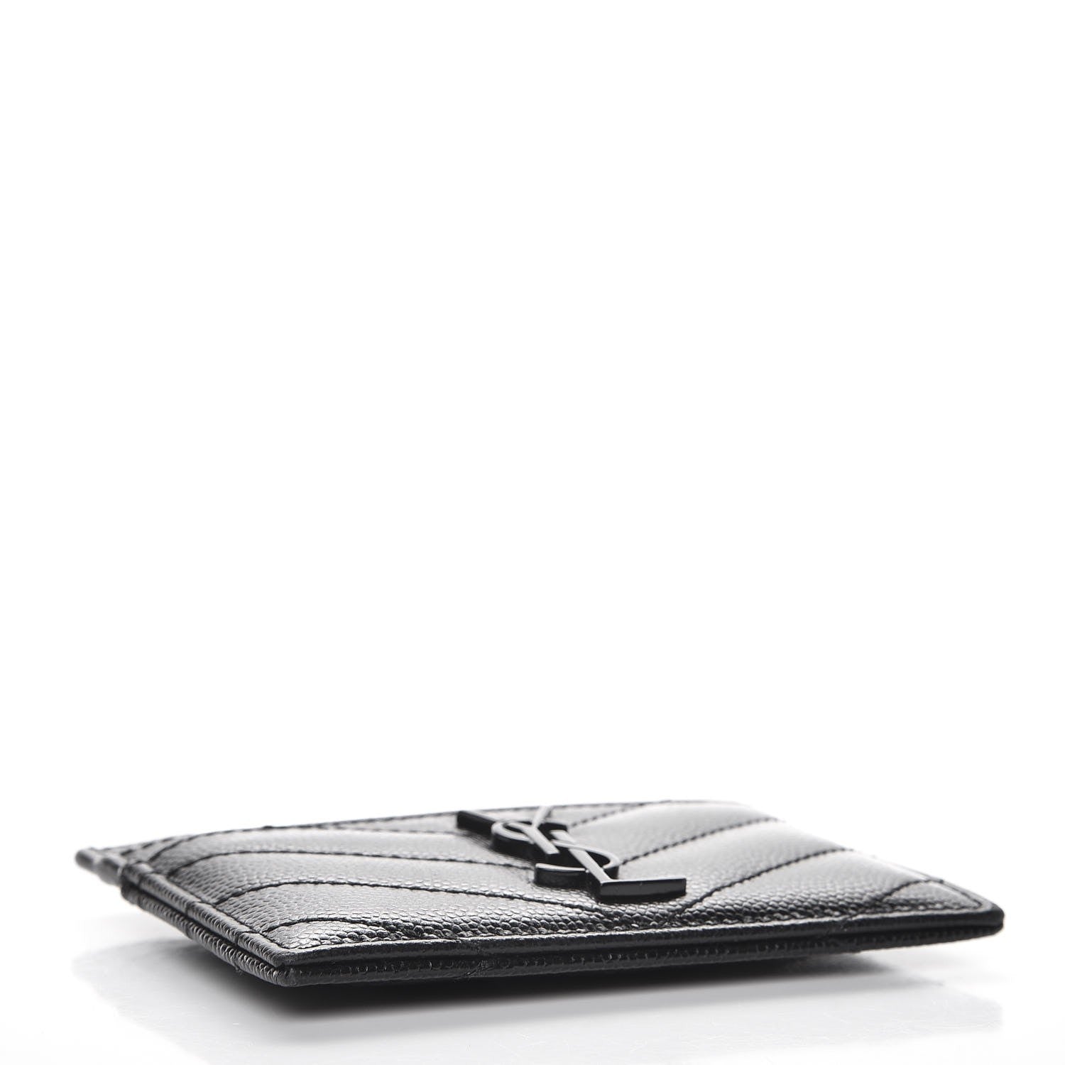Saint Laurent Grain De Poudre Matelasse Chevron Monogram Credit Card Case Black 4 of 8