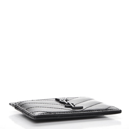 Saint Laurent Grain De Poudre Matelasse Chevron Monogram Credit Card Case Black 4 of 8