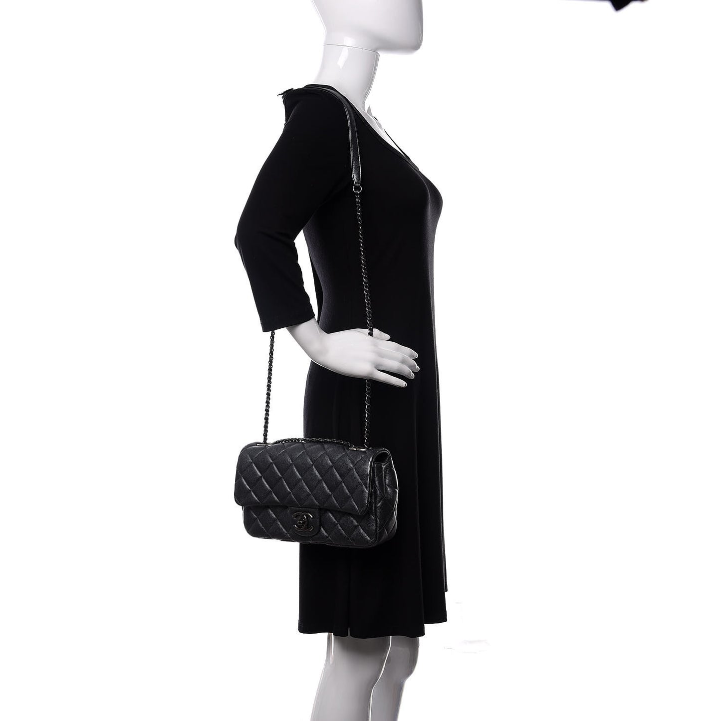 Metallic Calfskin Quilted Medium CC Eyelet Flap Dark Silver