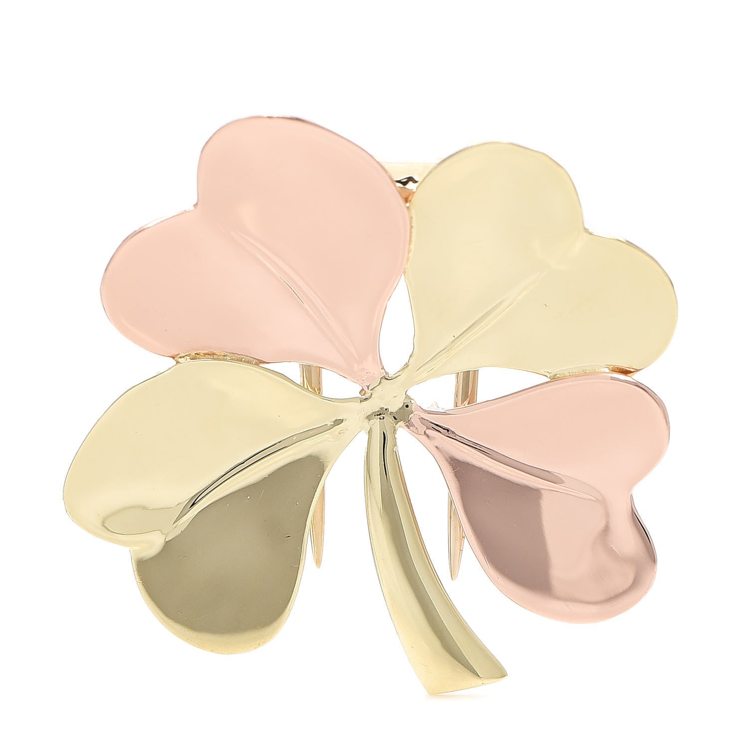 Tiffany 14K Yellow Rose Gold Four Leaf Clover Brooch Pin 1 of 3